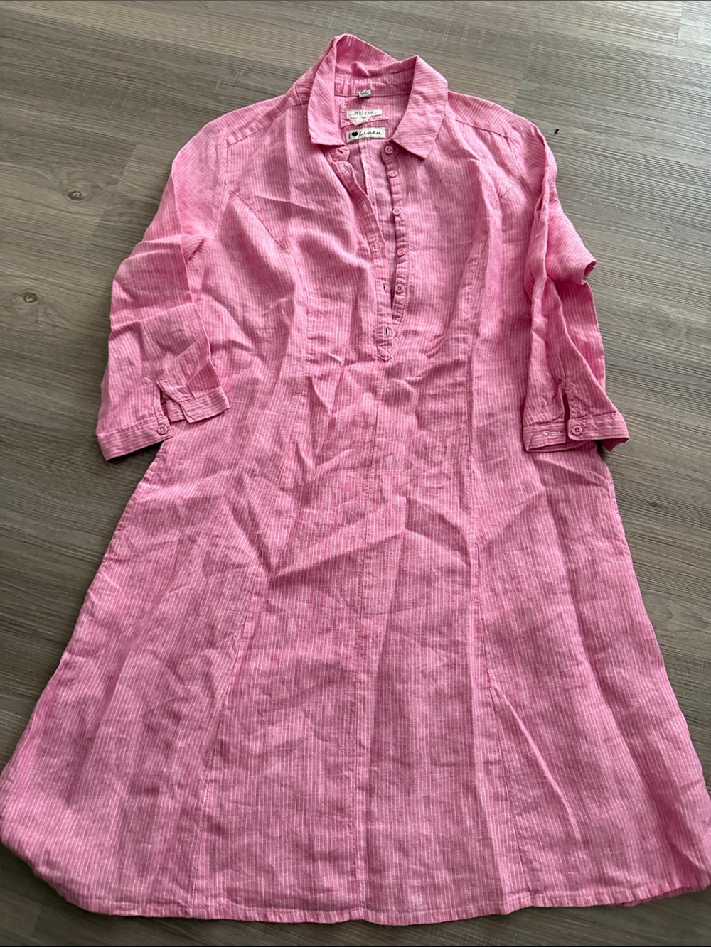 Linen Pink Button-Front Women’s Dress